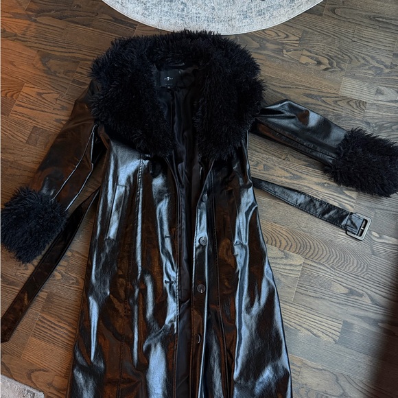 7 For All Mankind Jackets & Blazers - 7 For All Mankind Black Faux Leather Trench Coat with Fur Trim